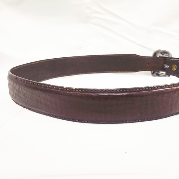 Vintage Onyx Brown Leather Belt with Western Silver Buckle, Loop & Tip- Size 30 - Picture 3 of 11